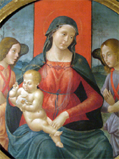 madonna col bambino e due angeli  dipinto rotondo